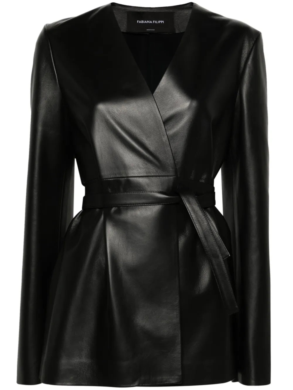 Wrap-Design Leather Jacket