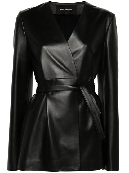 Wrap-Design Leather Jacket