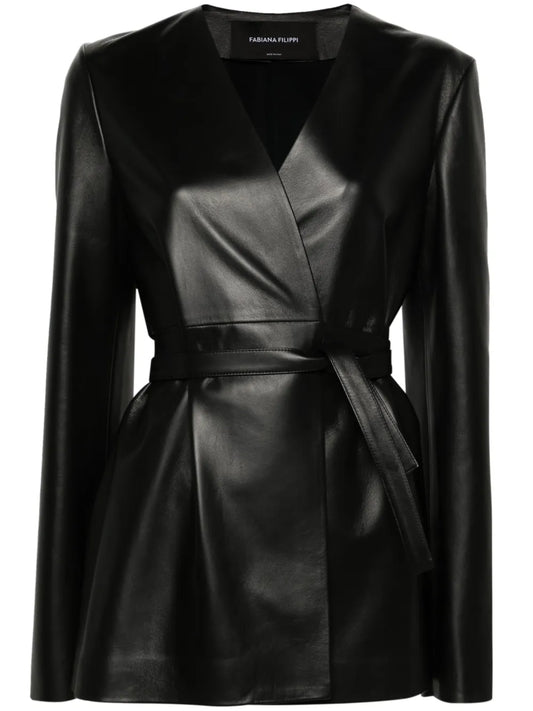 Wrap-Design Leather Jacket