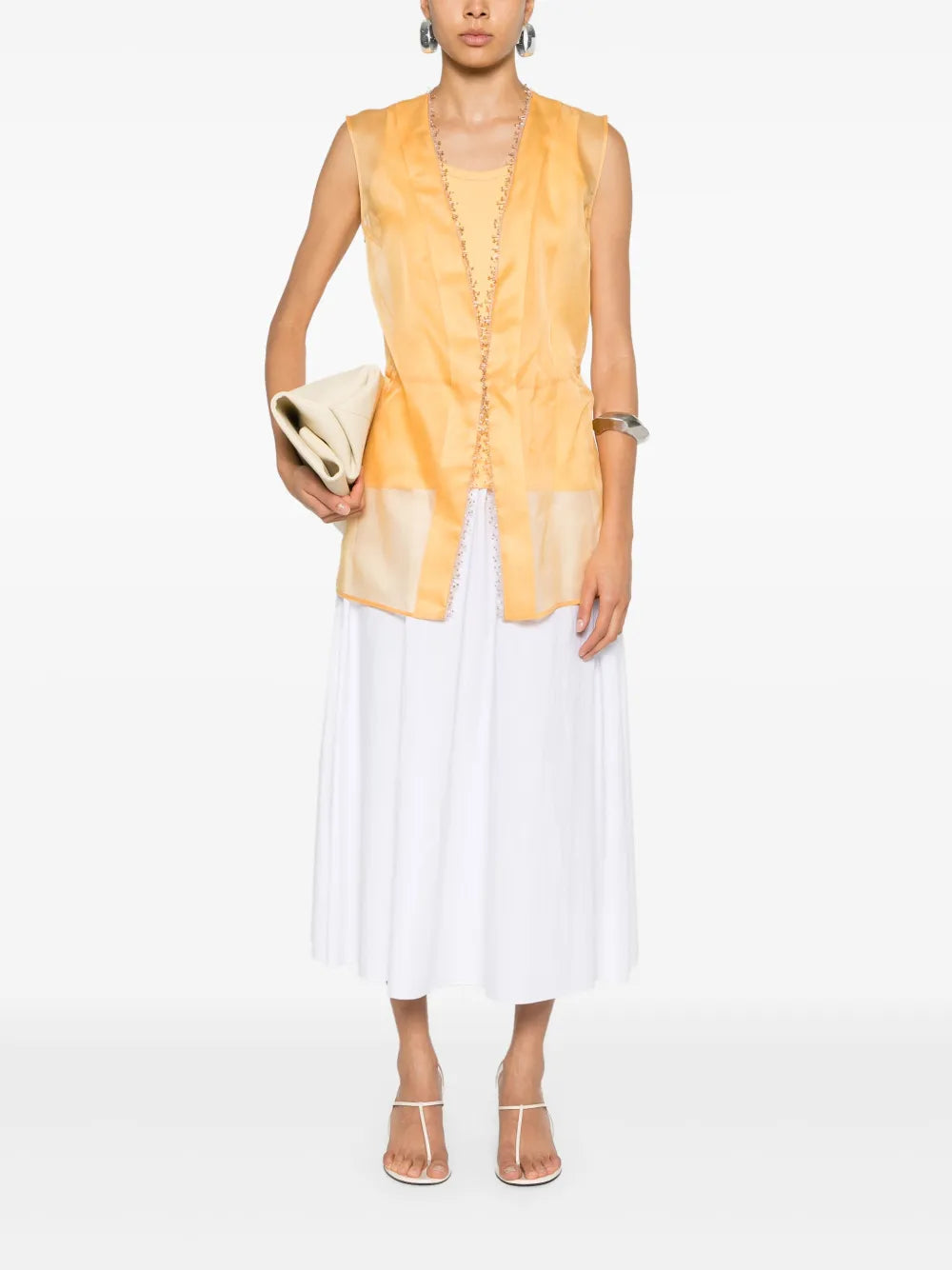 Bead-Detailed Silk Sheer Top