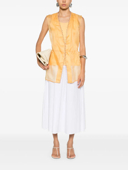 Bead-Detailed Silk Sheer Top