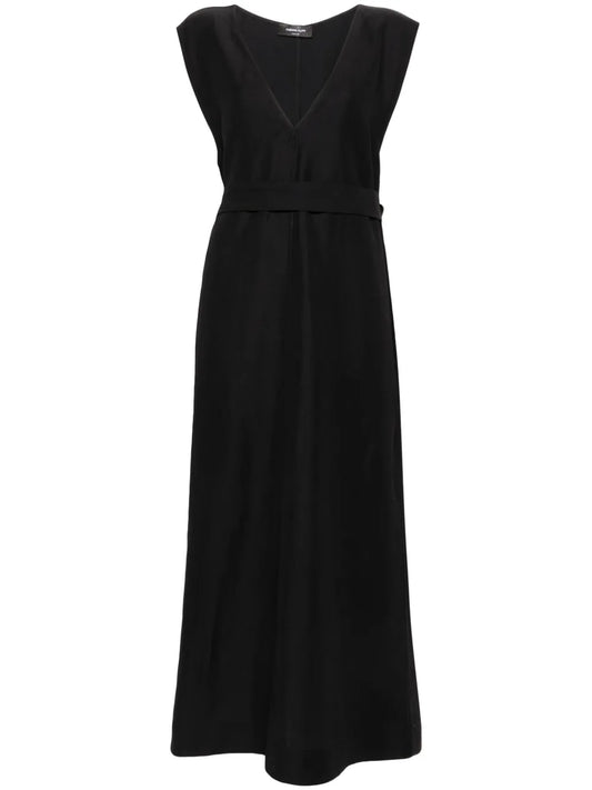 Belted Crepe Midi Dress