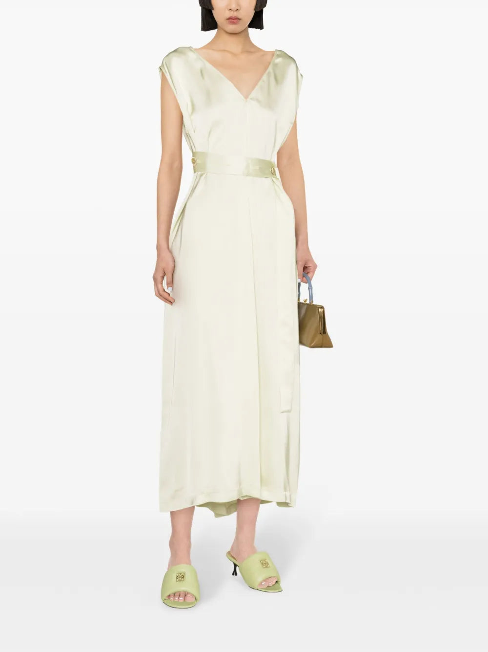 Belted Satin Midi Dress