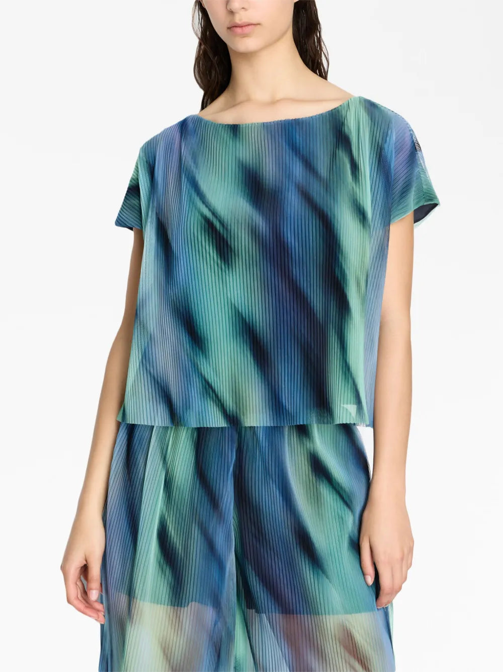 Graphic-Print Pleated T-Shirt