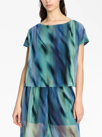 Graphic-Print Pleated T-Shirt