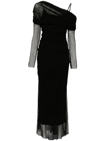 Off-Shoulder Tulle Midi Dress