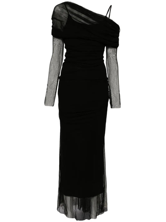 Off-Shoulder Tulle Midi Dress