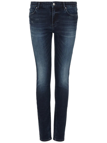 Logo-Appliqué Whiskering-Effect Skinny-Cut Jeans