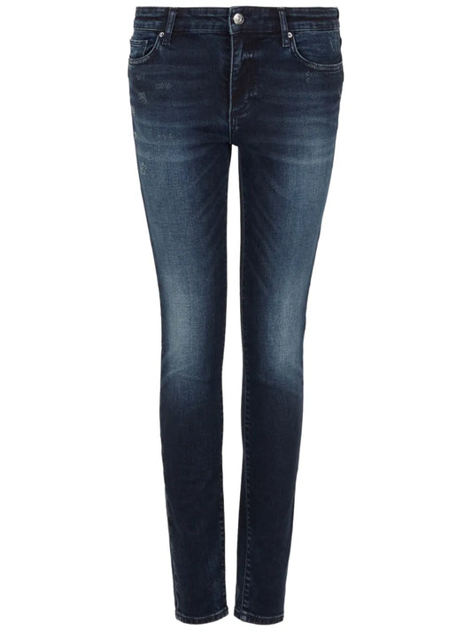 Logo-Appliqué Whiskering-Effect Skinny-Cut Jeans