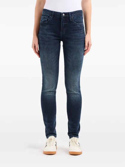 Logo-Appliqué Whiskering-Effect Skinny-Cut Jeans