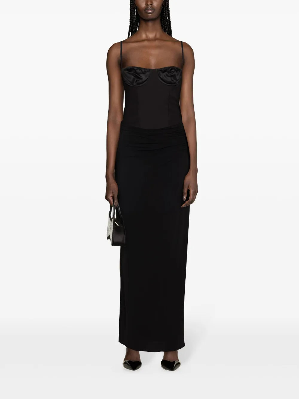 Plunge-Detail Gathered Maxi Skirt