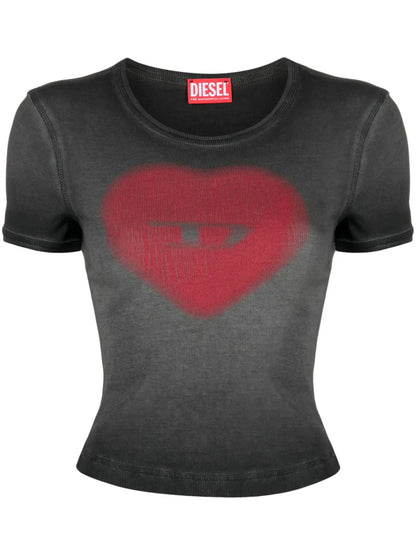 Logo Heart-Print Faded T-Shirt