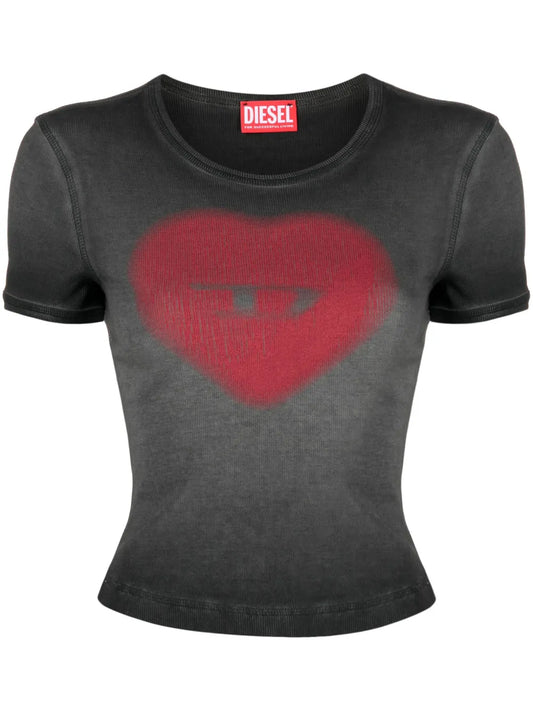 Logo Heart-Print Faded T-Shirt