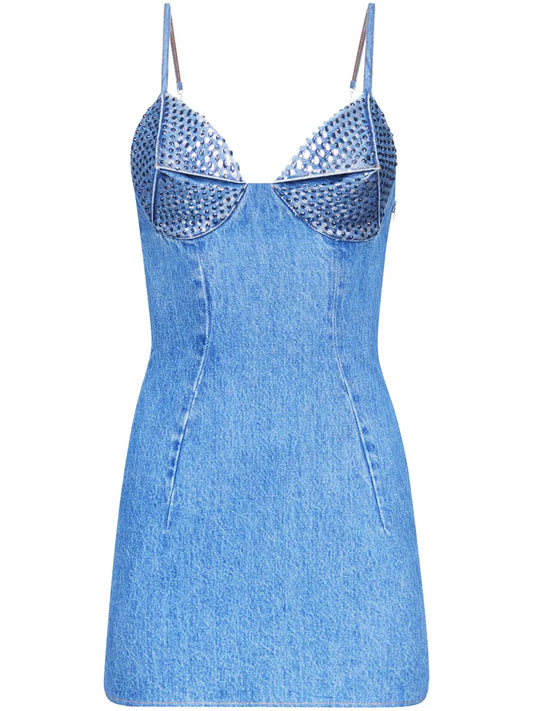 Crystal-Embellished Denim Minidress