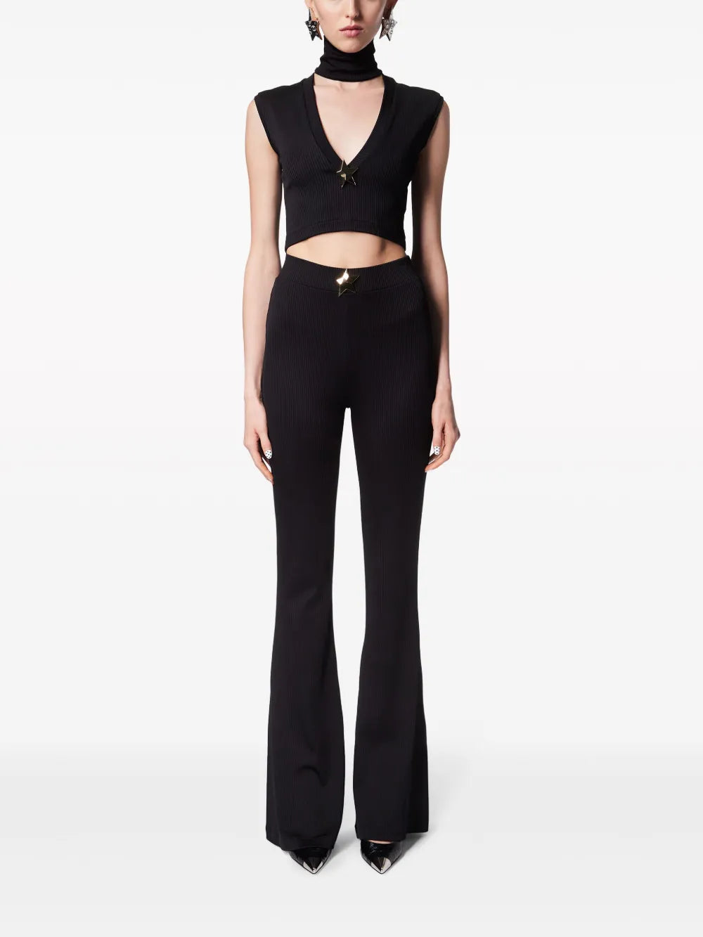Star-Stud Rib-Knit Crop Top