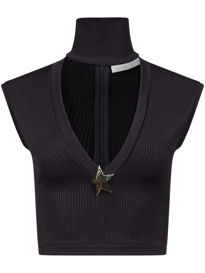 Star-Stud Rib-Knit Crop Top