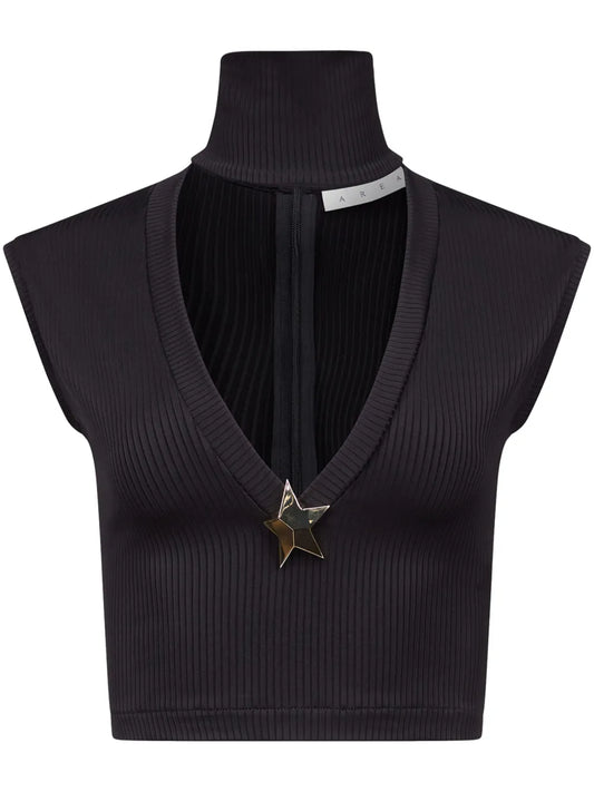 Star-Stud Rib-Knit Crop Top