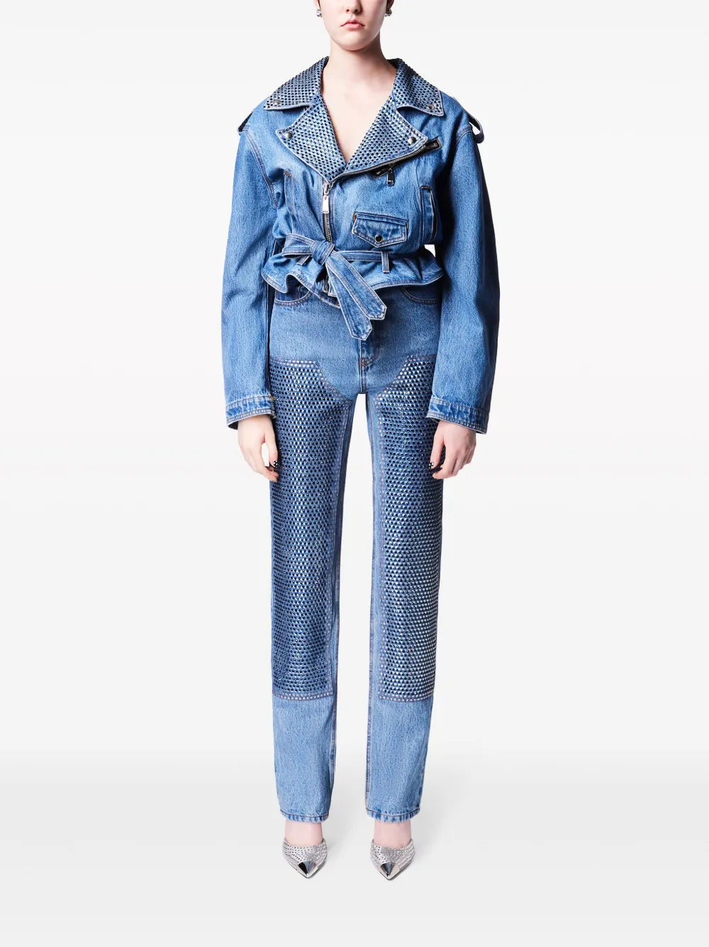 Crystal-Embellished Straight-Leg Jeans