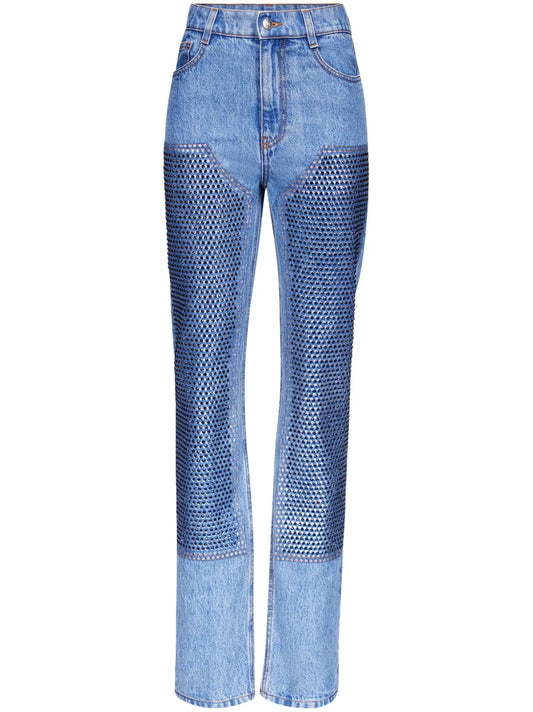 Crystal-Embellished Straight-Leg Jeans
