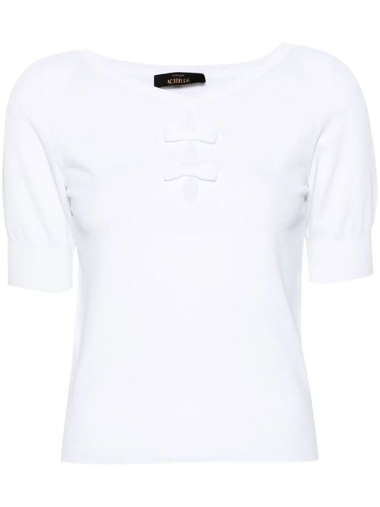 Bow-Detail Ribbed Top