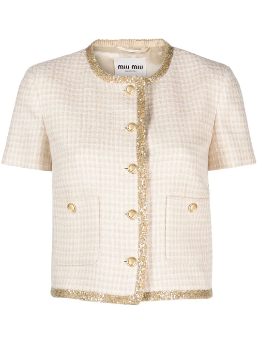 Check-Pattern Tweed Jacket