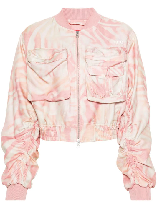 Abstract-Print Cropped Bomber Jacket