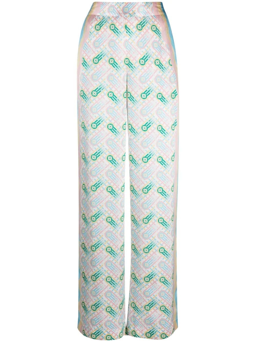 Graphic-Print Straight-Leg Silk Trousers