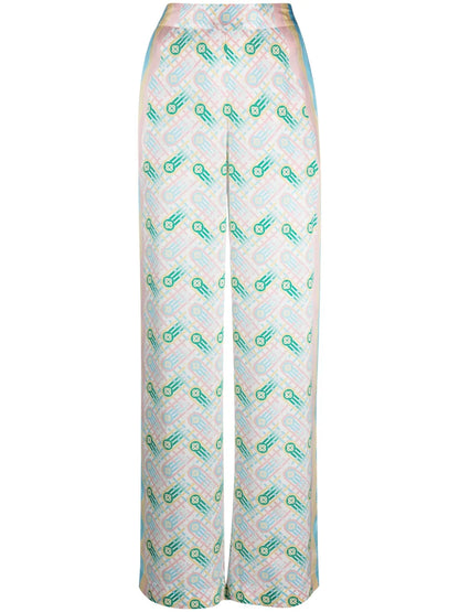 Graphic-Print Straight-Leg Silk Trousers