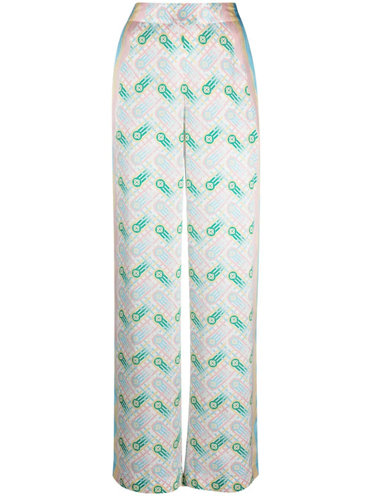 Graphic-Print Straight-Leg Silk Trousers