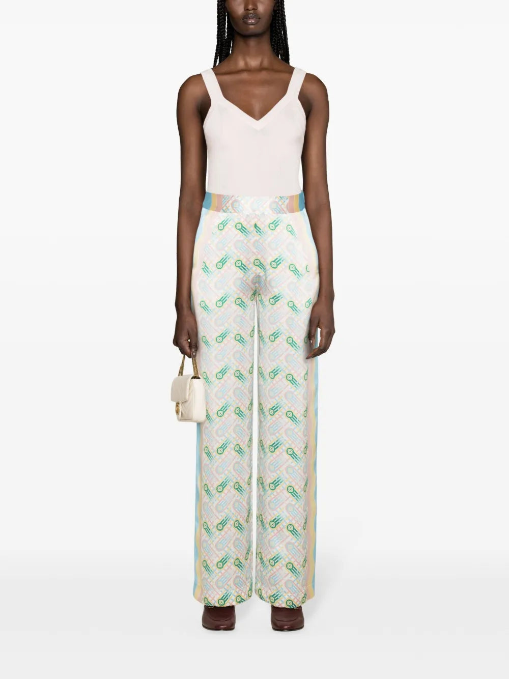 Graphic-Print Straight-Leg Silk Trousers