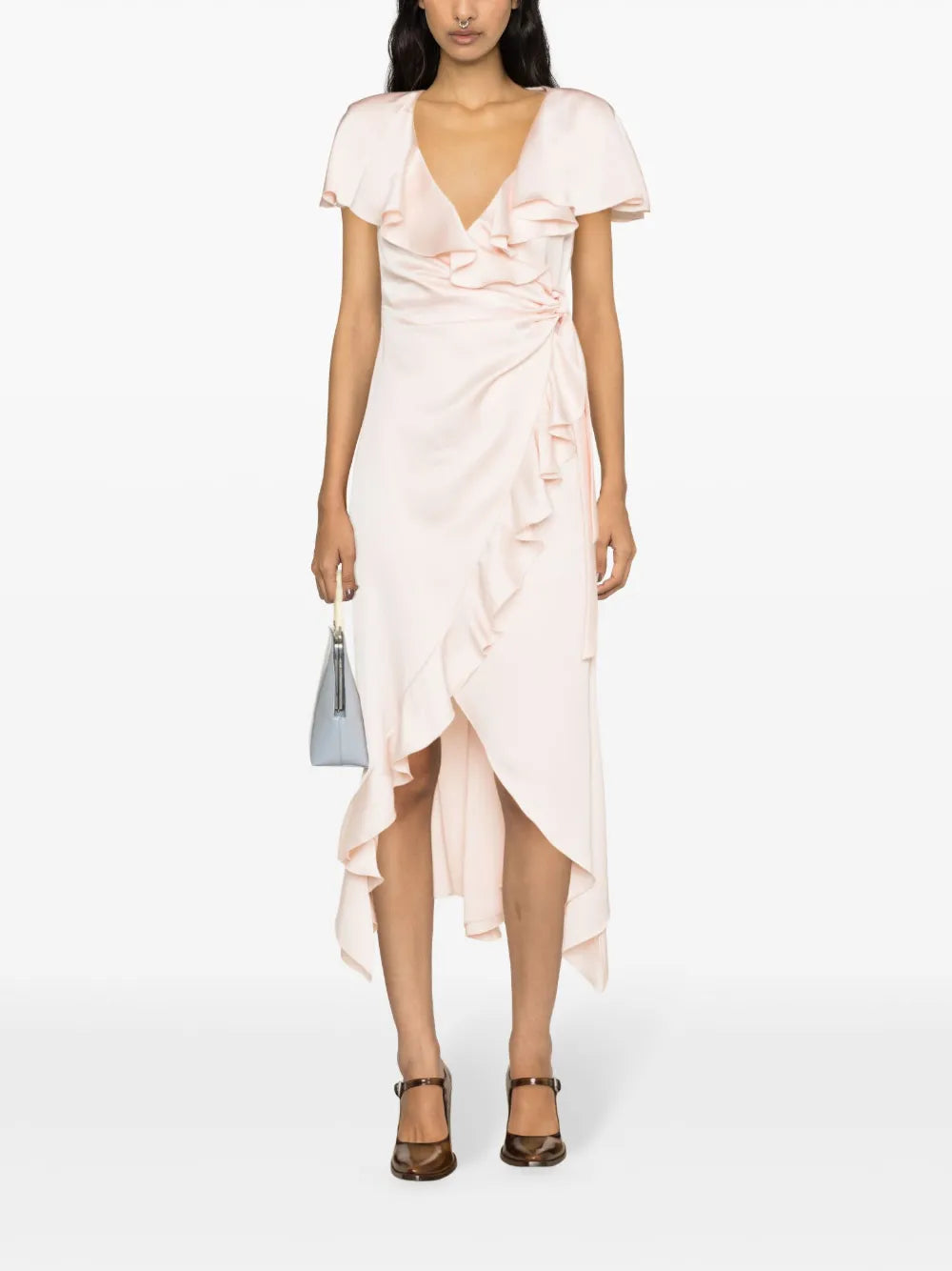 Ruffled Satin Wrap Dress