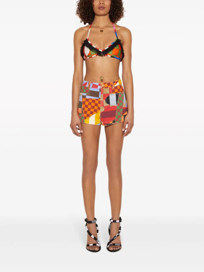 Giardino-Print Panelled Cotton Shorts