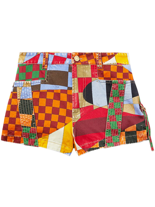 Giardino-Print Panelled Cotton Shorts
