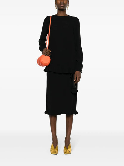 Pleated Crepe Midi Skirt