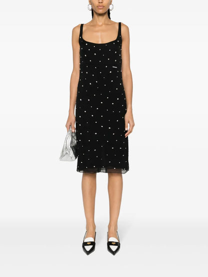 Rhinestone-Embellished Chiffon Midi Dress