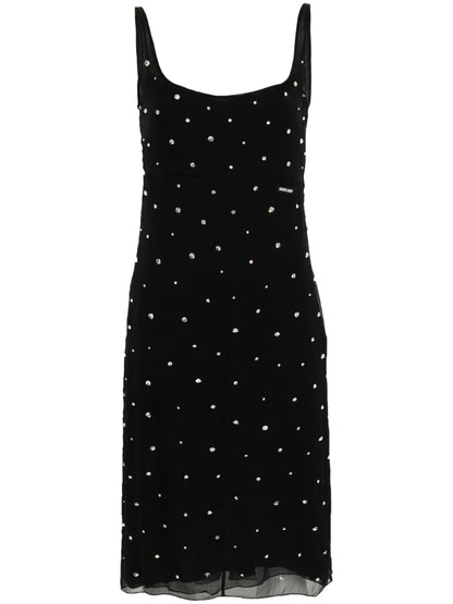 Rhinestone-Embellished Chiffon Midi Dress