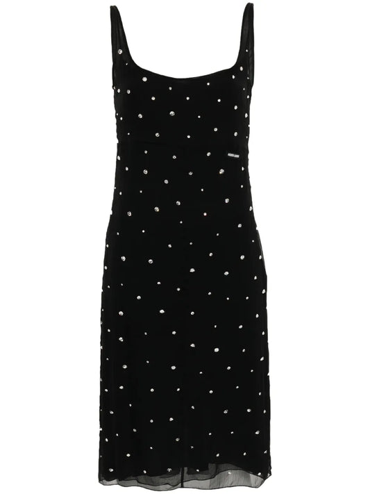 Rhinestone-Embellished Chiffon Midi Dress