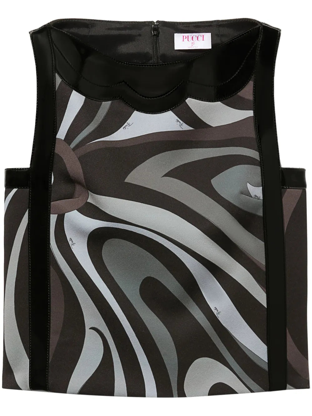 Marmo-Print Patent-Trim Crepe Top