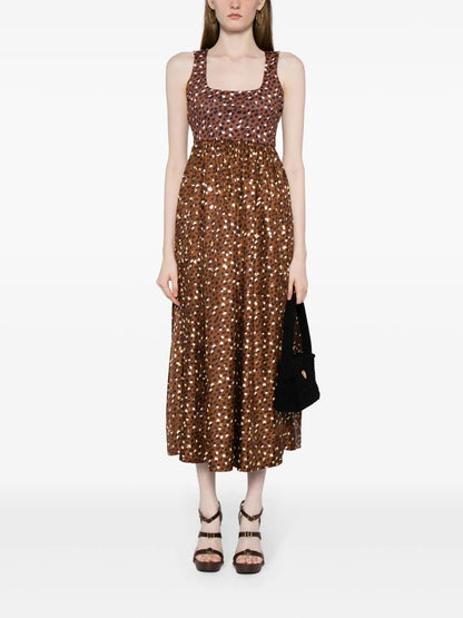 Leopard-Print Silk Midi Dress