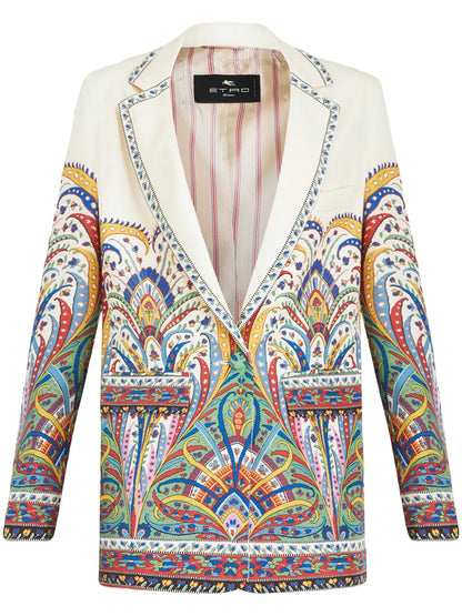 Paisley-Print Single-Breasted Blazer