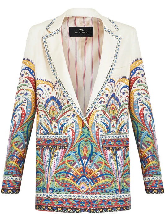 Paisley-Print Single-Breasted Blazer