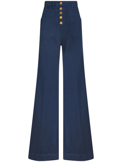 Logo-Embossed Button High-Rise Flared Jeans