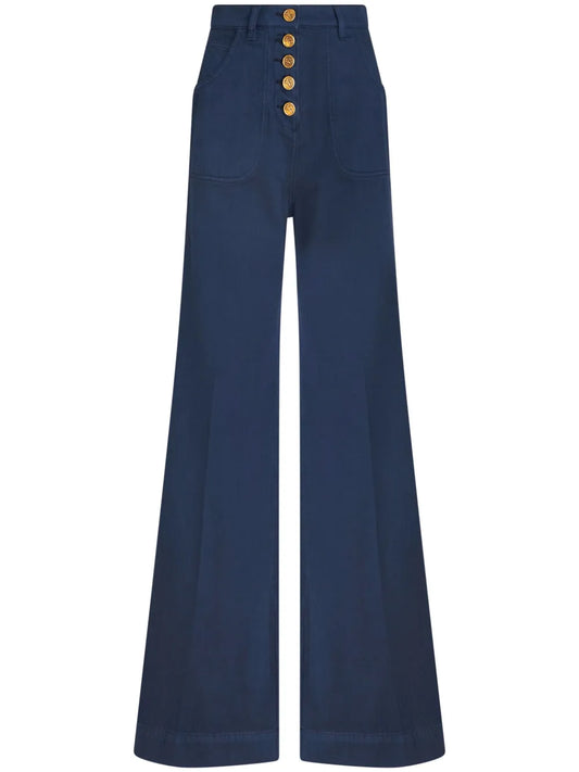 Logo-Embossed Button High-Rise Flared Jeans