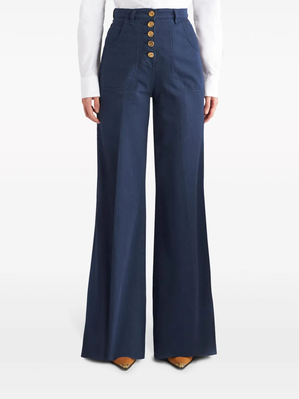 Logo-Embossed Button High-Rise Flared Jeans