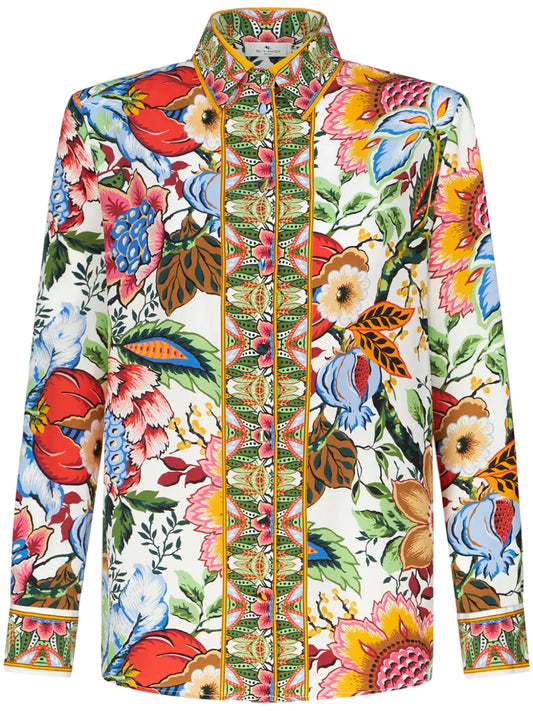 Floral-Print Silk Shirt