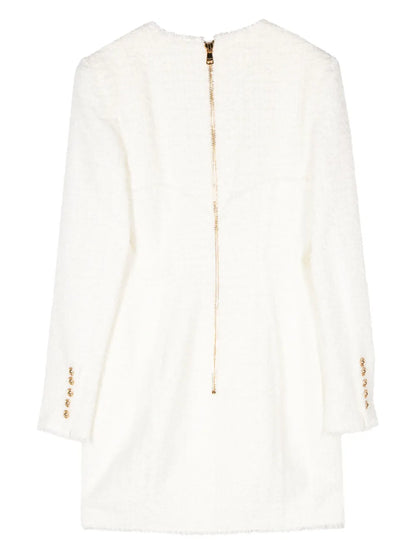 Button-Embellished Tweed Minidress