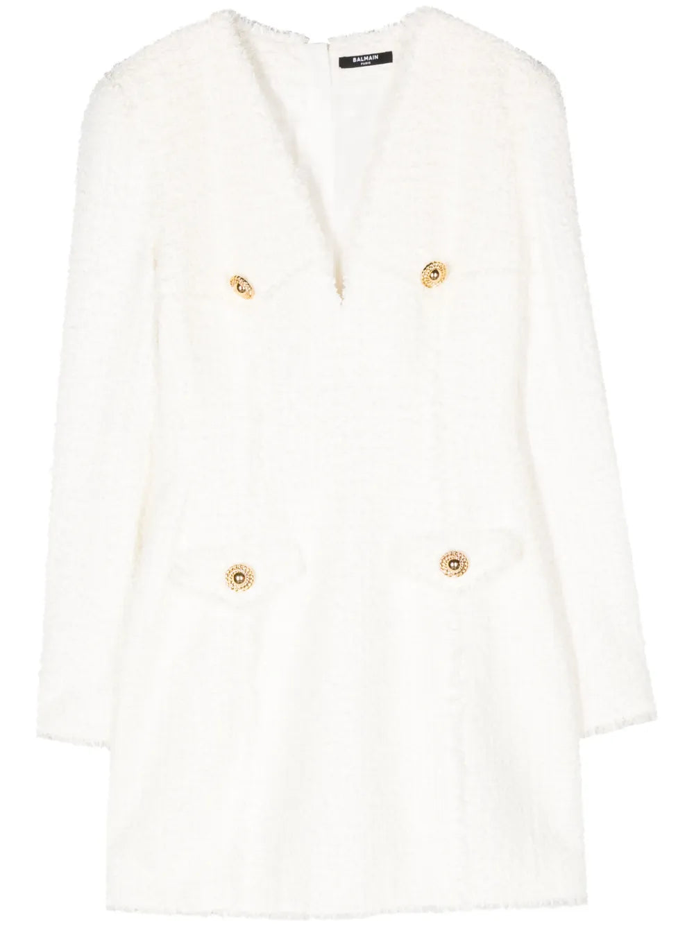 Button-Embellished Tweed Minidress