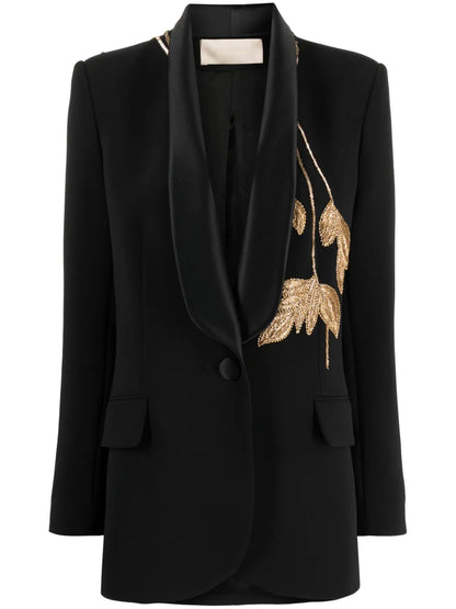 Metallic Leaf-Embroidered Blazer