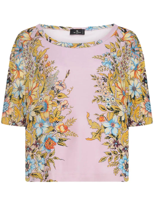 Floral-Print Boat-Neck T-Shirt