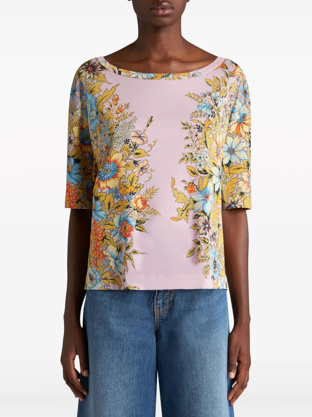 Floral-Print Boat-Neck T-Shirt